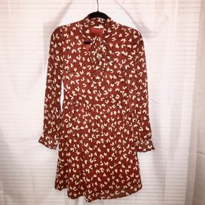Tulle 70's Rust Orange Chiffon Floral Dress Small